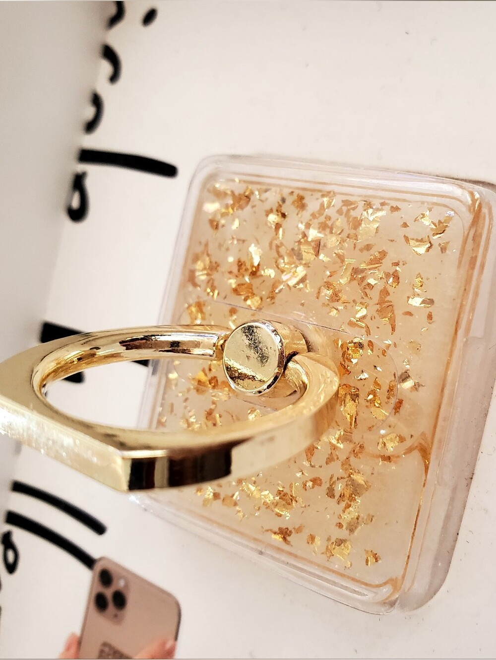 Nicole Miller Gold-Tone Ring Phone Grip & Stand with Embedded Gold Flakes NEW